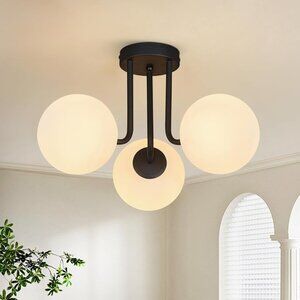 3-Light Black Sputnik Chandelier with Globe Glass Shades